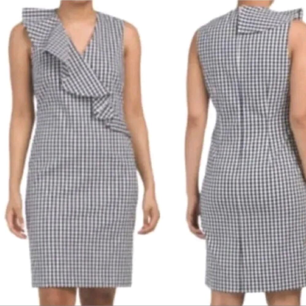 J.McLaughlin Kathryn in Navy White Gingham Check Ruffle Size 6 Business